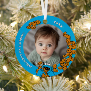 Cookie Monster Baby's 1. Weihnachten Foto Metall-O Ornament Aus Metall