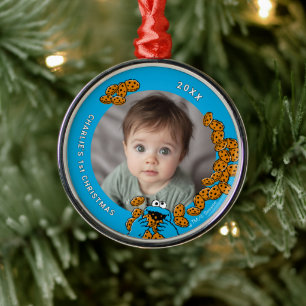 Cookie Monster Baby's 1. Weihnachtsfoto Metall-Orn Ornament Aus Metall