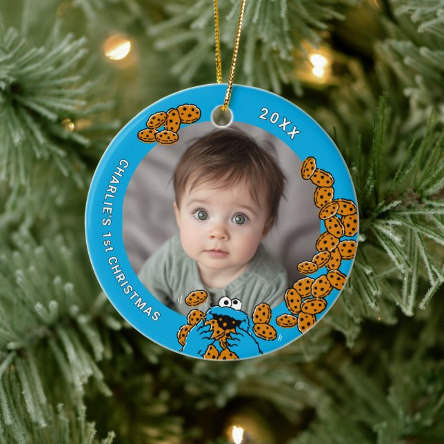 Cookie Monster Baby's 1st Christmas Photo Ceramic  Keramik Ornament (Baum)