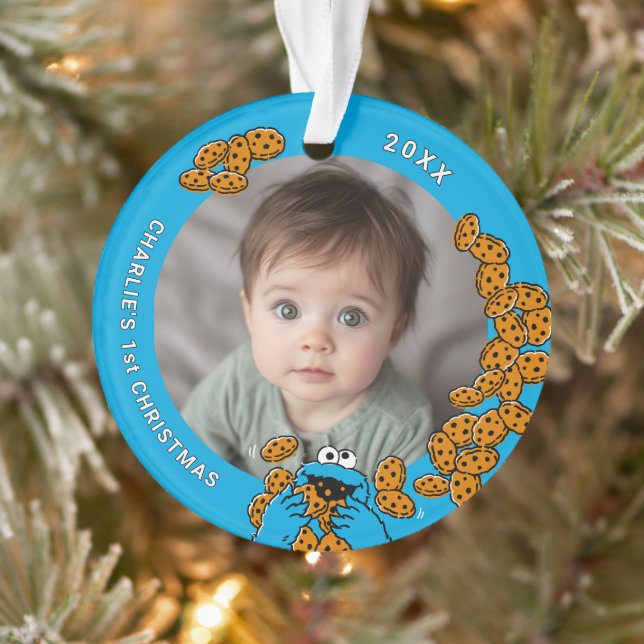 Cookie Monster Baby's 1st Christmas Photo Ornament (Baum)