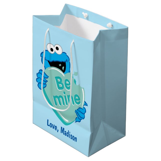 Cookie Monster "Be Mine" Valentine's Heart Candy Mittlere Geschenktüte (Vorderseite Schrägansicht)