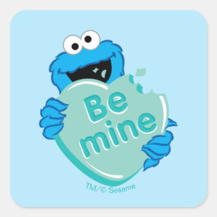 Cookie Monster "Be Mine" Valentine's Heart Candy Quadratischer Aufkleber