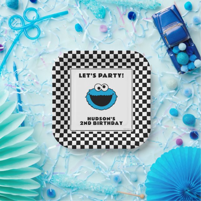 Cookie Monster Checkerboard Birthday Pappteller (Party)