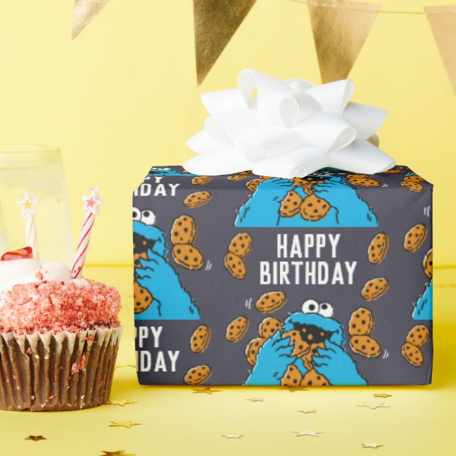 Cookie Monster Eating All the Cookies Geschenkpapier (Geburtstagsparty)