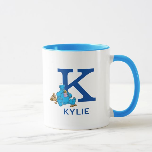 Cookie Monster Eating Cookies Name & Monogram K Tasse (Rechts)