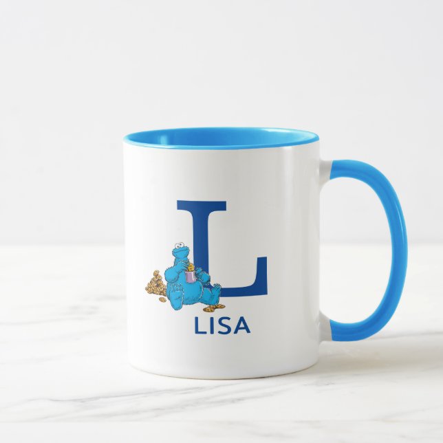 Cookie Monster Eating Cookies Name & Monogram L Tasse (Rechts)
