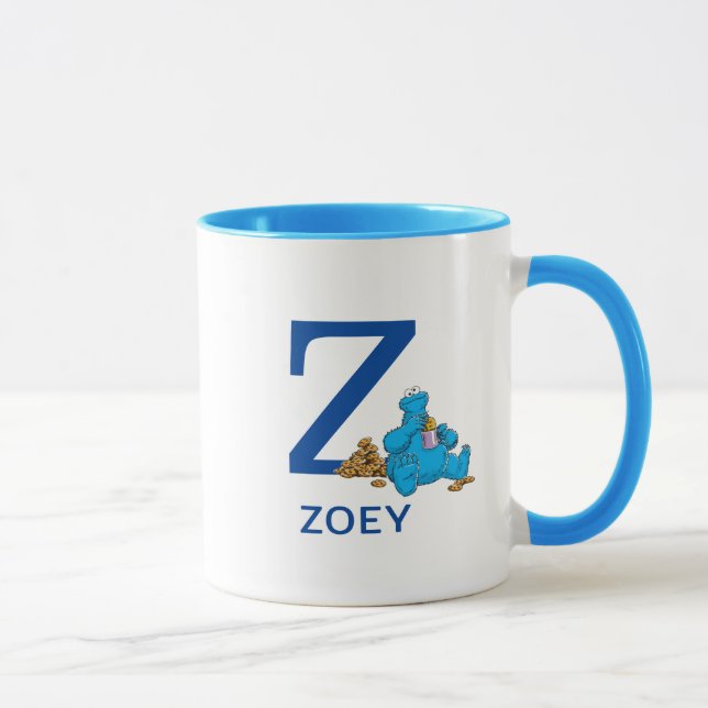 Cookie Monster Eating Cookies Name & Monogram Z Tasse (Rechts)