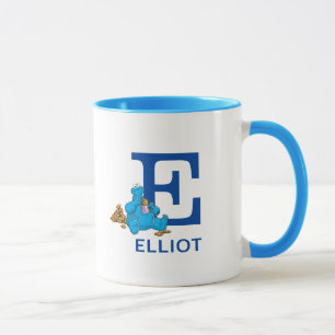 Cookie Monster Eating Cookies Name & Monogramm E Tasse