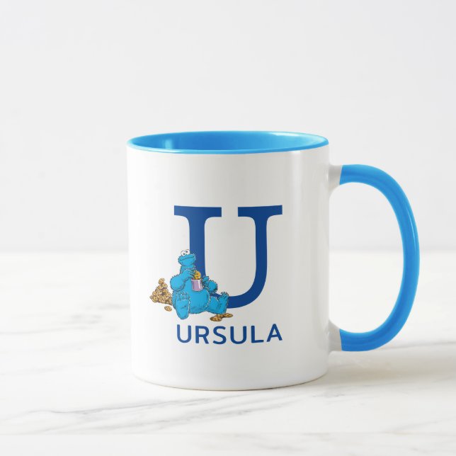 Cookie Monster Eating Cookies Name & Monogramm U Tasse (Rechts)
