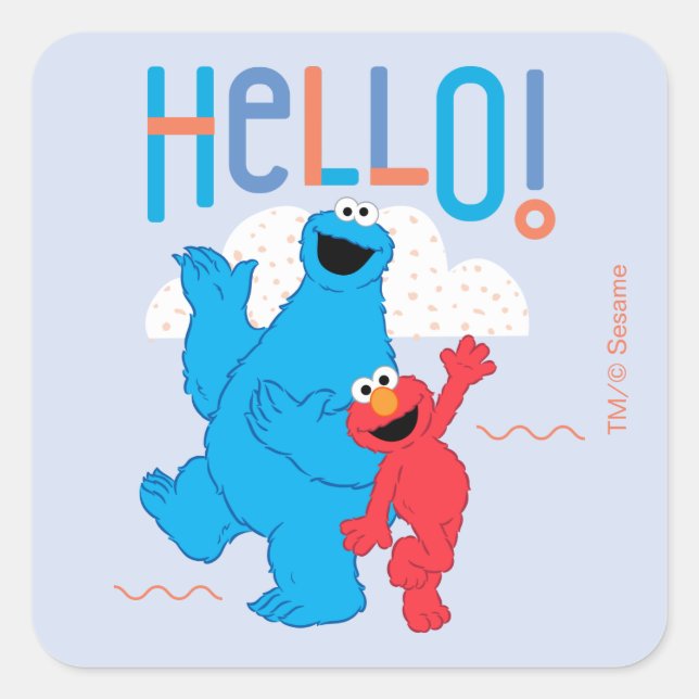 Cookie Monster & Elmo Hallo! Quadratischer Aufkleber (Vorderseite)