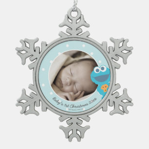 Cookie Monster   Erste Weihnachten - Name hinzufüg Schneeflocken Zinn-Ornament