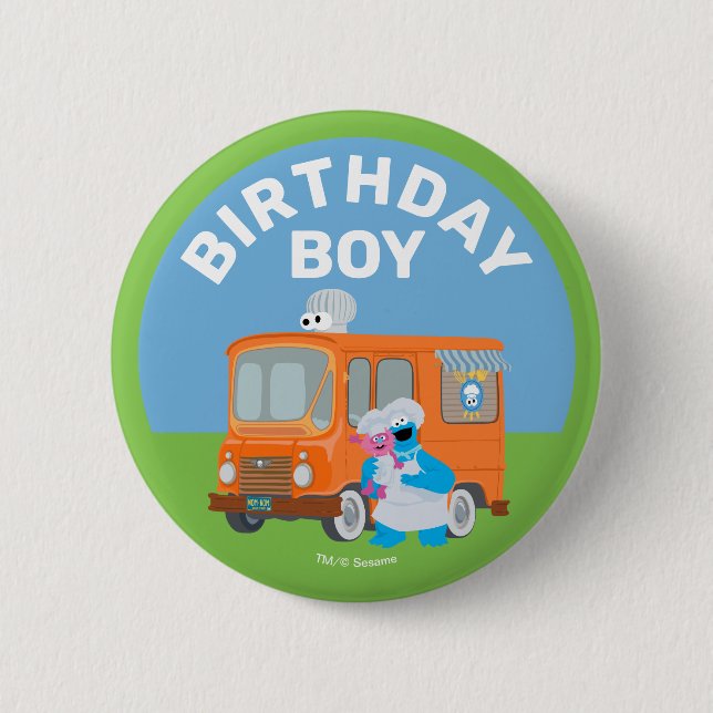 Cookie Monster Food Truck Birthday Boy Button (Vorderseite)