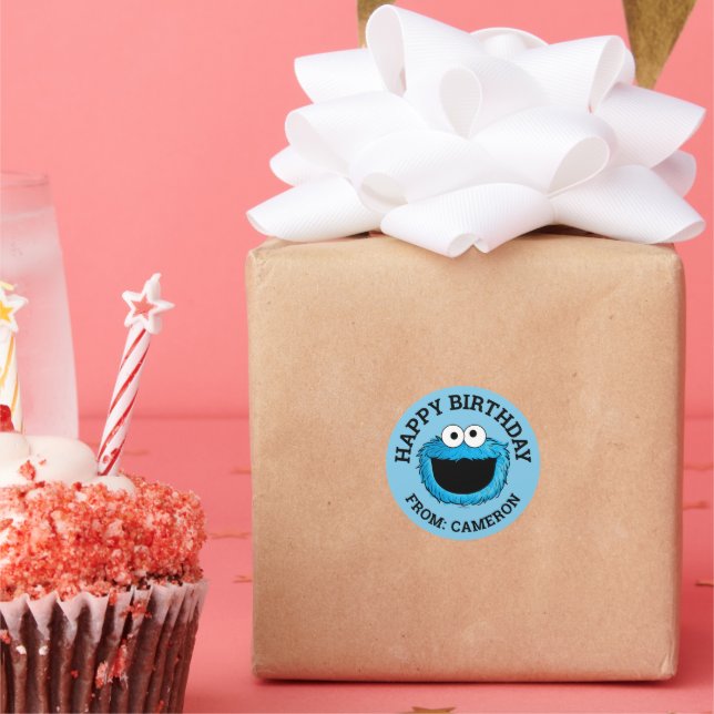 Cookie Monster | Happy Birthday Gift Tag Runder Aufkleber (Party)
