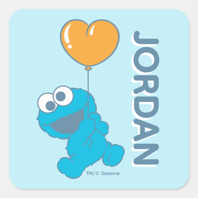 Cookie Monster Herzballon Quadratischer Aufkleber (Vorderseite)