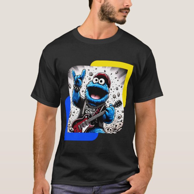Cookie Monster in einem Rockstar-Outfit T-Shirt (Vorderseite)
