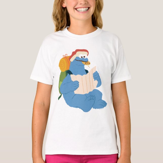 Cookie Monster Lesen einer Karte T-Shirt (Vorderseite)