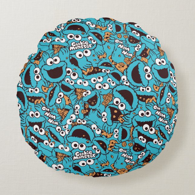 Cookie Monster | Nom Nom Nom Muster Rundes Kissen (Vorderseite)