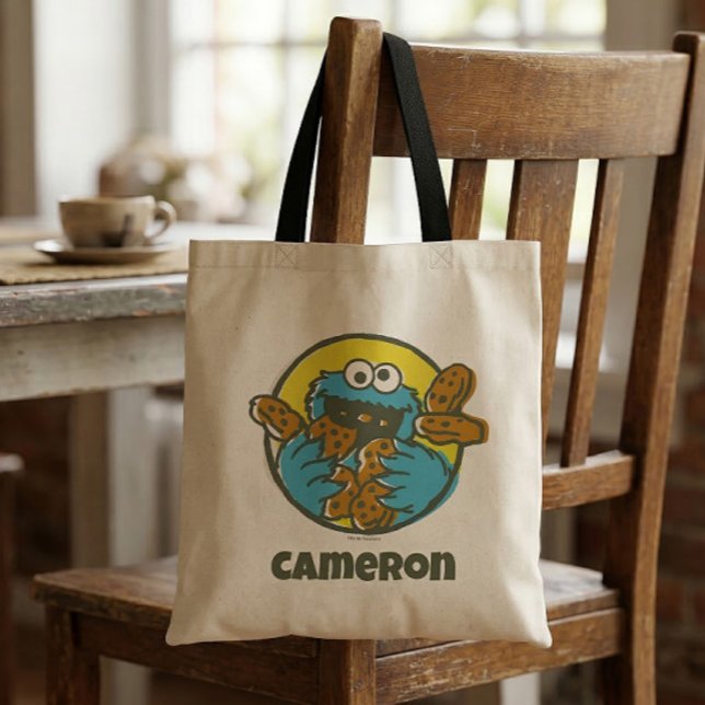 Cookie Monster Retro Tragetasche (Generated image of tote bag on chair)