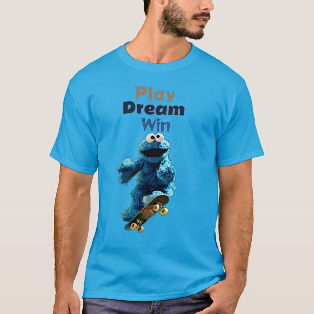 Cookie Monster Skateboarding Air Trick Design T-Shirt (Vorderseite)