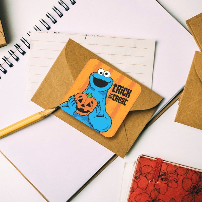 Cookie Monster - Trick oder Treten Quadratischer Aufkleber (Sticker on envelope)