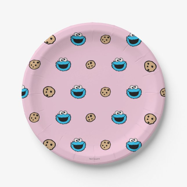 Cookie-Monster und Cookies rosa Muster Pappteller (Vorderseite)