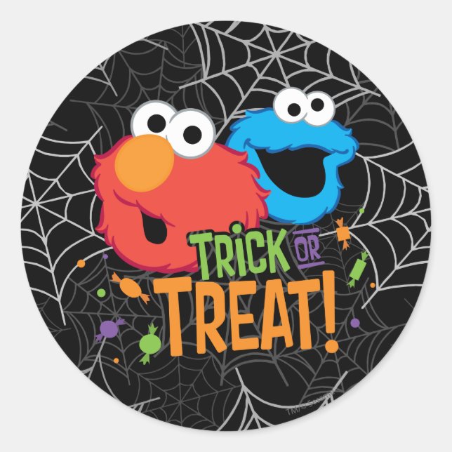 Cookie Monster und Elmo - Süßes oder Saures Runder Aufkleber (Vorderseite)