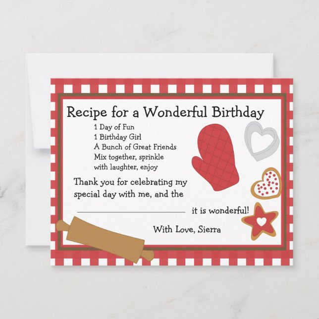 Cookie Rezept Vielen Dank Hinweis Einladung (Vorderseite)