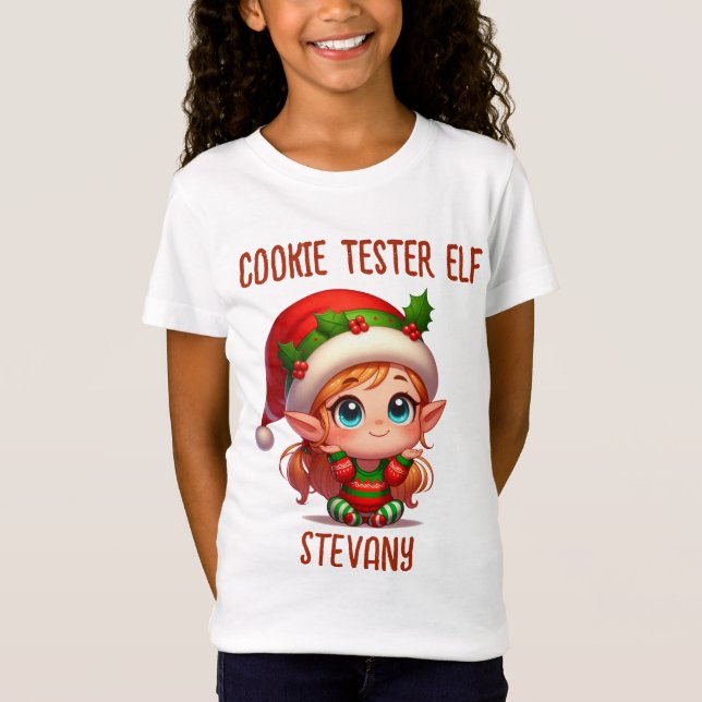 Cookie Tester elf Familie, die Weihnachtsnamen pas T-Shirt (Vorderseite)