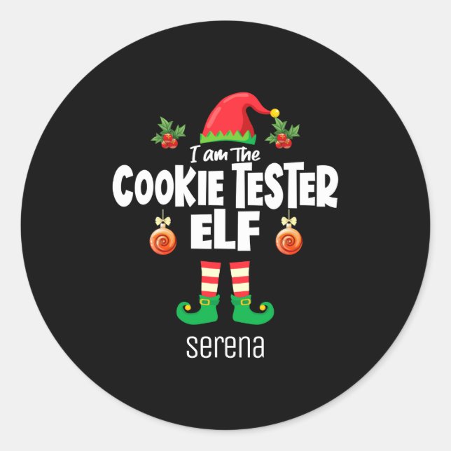 Cookie Tester Elf Family Matching Christmas Name  Runder Aufkleber (Vorderseite)