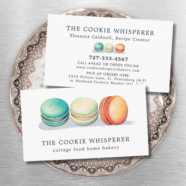 Cookie Zuhause Bakery Hütte Food Visitenkarte (Home Based Cookie Bakery Macarons Logo Business Card Magnet)