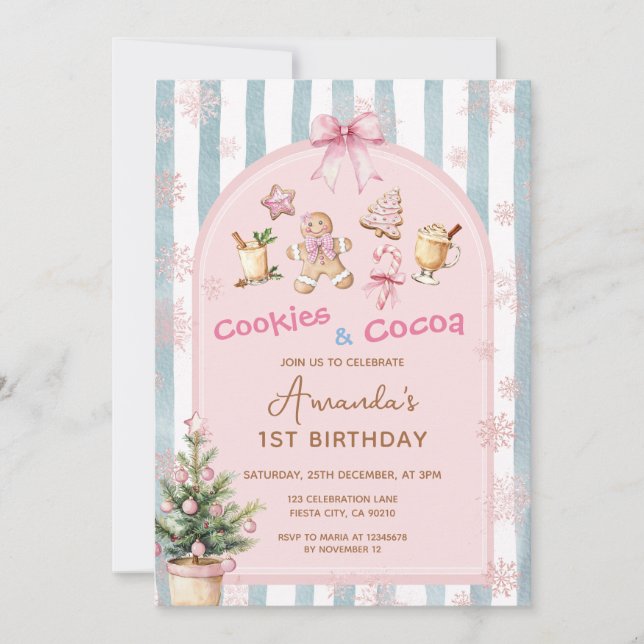 Cookies and Cocoa Christmas Kids Birthday Einladung (Vorderseite)
