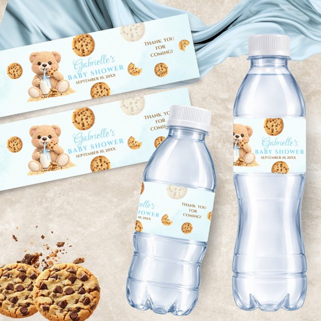 Cookies and Milk Baby Shower - Teddy Bear  Baby Wasserflaschenetikett (Von Creator hochgeladen)