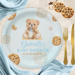 Cookies and milk Baby Shower - Teddy Bear  Blue Pappteller<br><div class="desc">Add a dash of sweetness to your celebration with these adorable "A Sweet Little Cookie" paper plates. This heartwarming design features a cuddly watercolor teddy bear enjoying delicious chocolate chip cookies and a tall glass of milk, set against a soft blue watercolor background. Perfect for a "One Smart Cookie" first...</div>