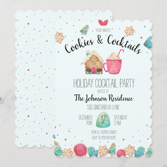 Cookies & Cocktails Holiday Cookie Exchange Blue Einladung (Vorne/Hinten)