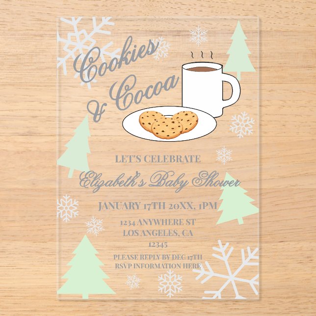 Cookies & Cocoa Baby Shower Acryleinladungen (Vorderseite)