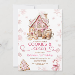Cookies & Cocoa Geburtstag Rosa Schneeflocken Feie Einladung