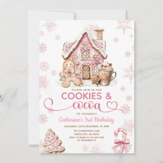 Cookies & Cocoa Geburtstag Rosa Schneeflocken Feie Einladung