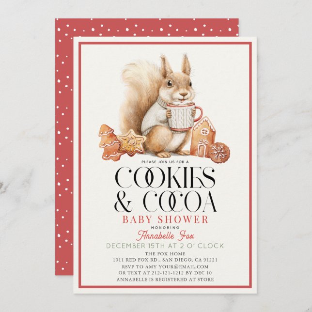 Cookies & Cocoa Hot Chocolate Squirrel Baby Shower Einladung (Vorne/Hinten)