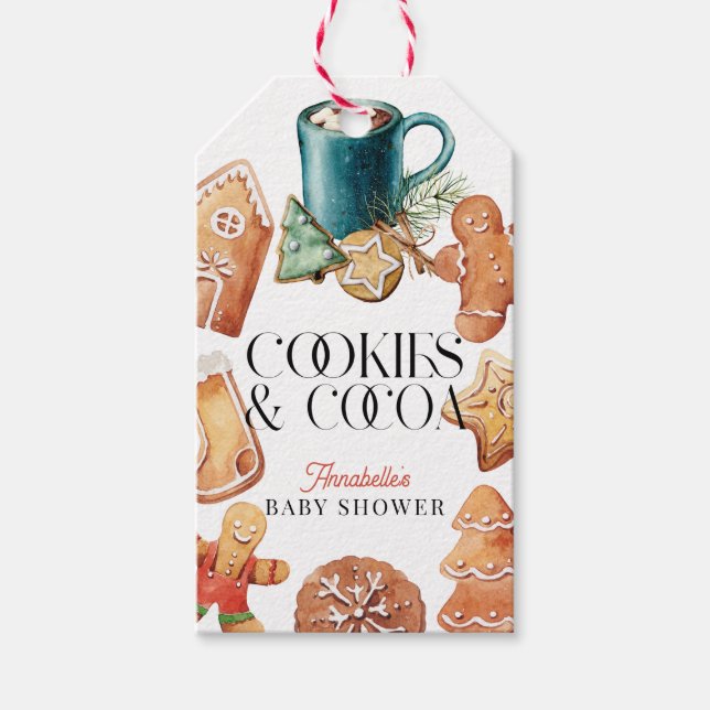 Cookies & Cocoa Weihnachts-Baby-Shower Geschenkanhänger (Vorderseite)