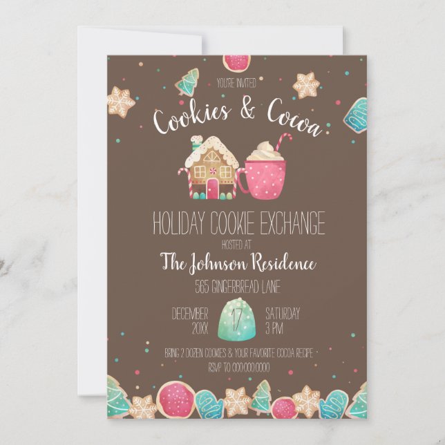 Cookies für den Urlaub und Kakaoschokolade Einladung (Vorderseite)