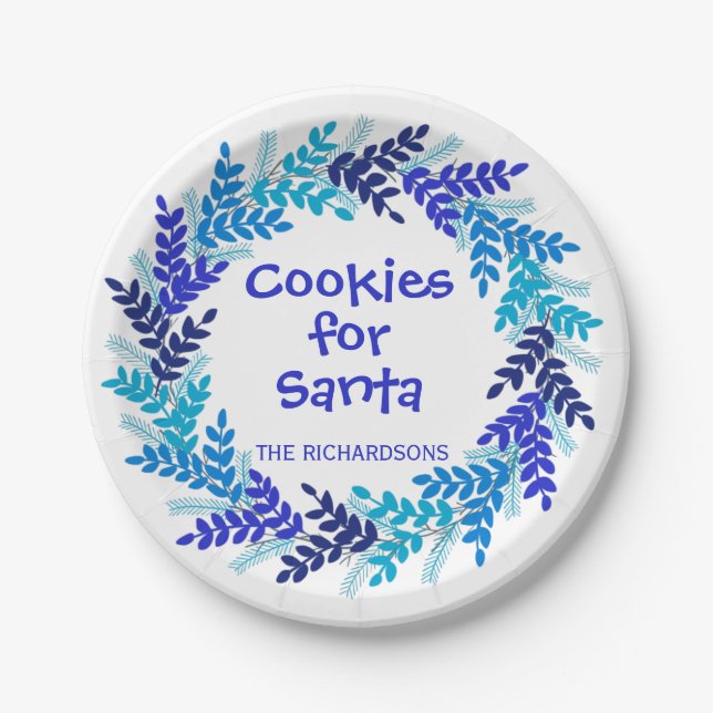 Cookies für den Weihnachtskranz von Santa Blue Pappteller (Vorderseite)
