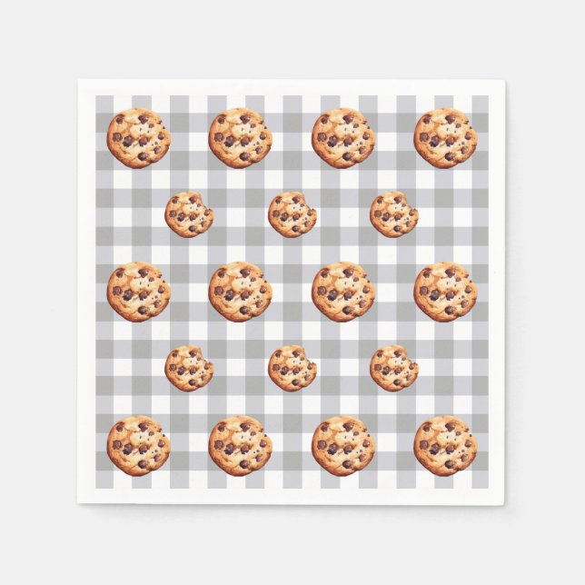 Cookies Gray Gingham Birthday Party Serviette (Vorderseite)