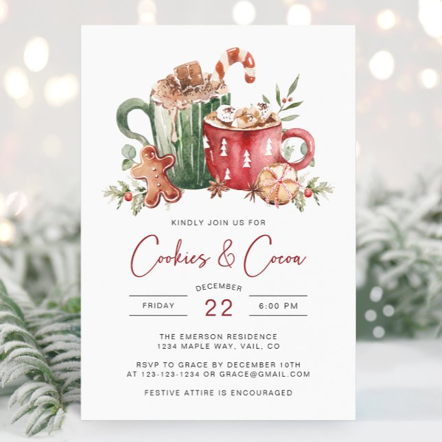 Cookies Holiday Einladung (Cookies & Cocoa Christmas Invitation | Watercolor Holiday Party Invite by Painted Paperie)