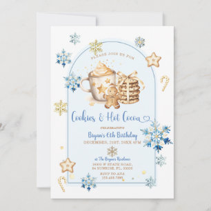 Cookies & Hot Cocoa Blue Snowflakes 6. Geburtstag Einladung