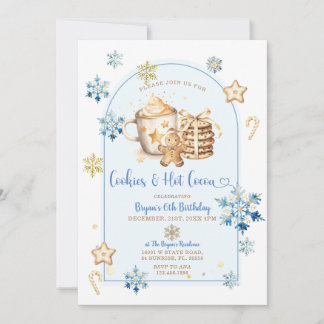 Cookies & Hot Cocoa Blue Snowflakes 6. Geburtstag Einladung