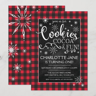 Cookies Kakao & Spaß Karierter Geburtstag Einladun Einladung