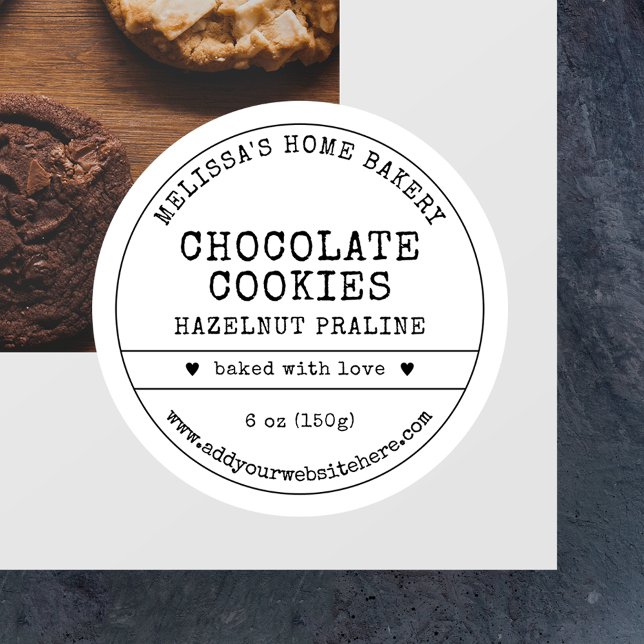 Cookies kennzeichnen Rustikales Vintages Schwarz/W Runder Aufkleber (Minimalist vintage style round bakery food labels with vintage fonts & minimal layout)