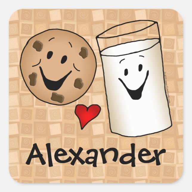 Cookies Lieben Milchmilch Cartoon Kinder Name Aufk Quadratischer Aufkleber (Vorderseite)