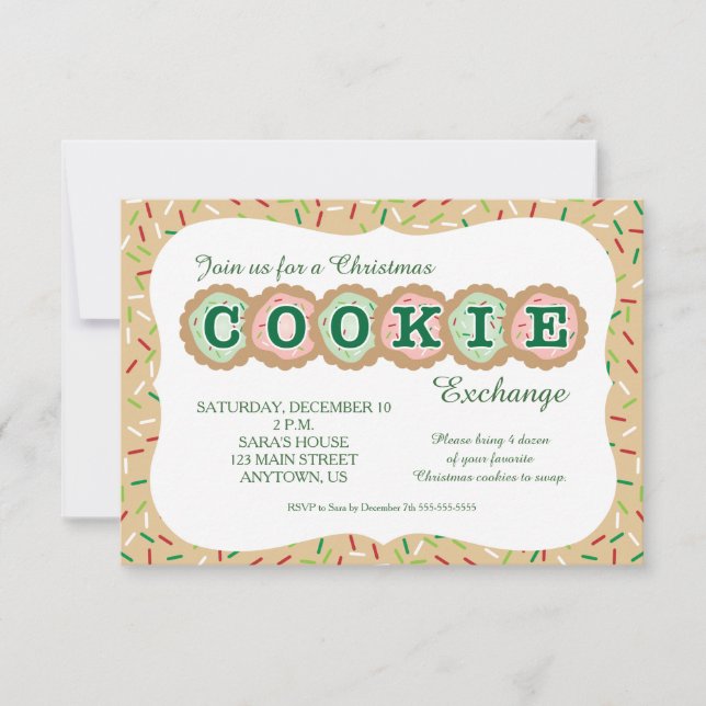 Cookies mit Sprinkles Weihnachts-Cookie-Exchange RSVP Karte (Vorderseite)