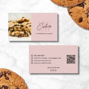 Cookies Monogram Logo Bäckerei Foto QR Rosa Visitenkarte